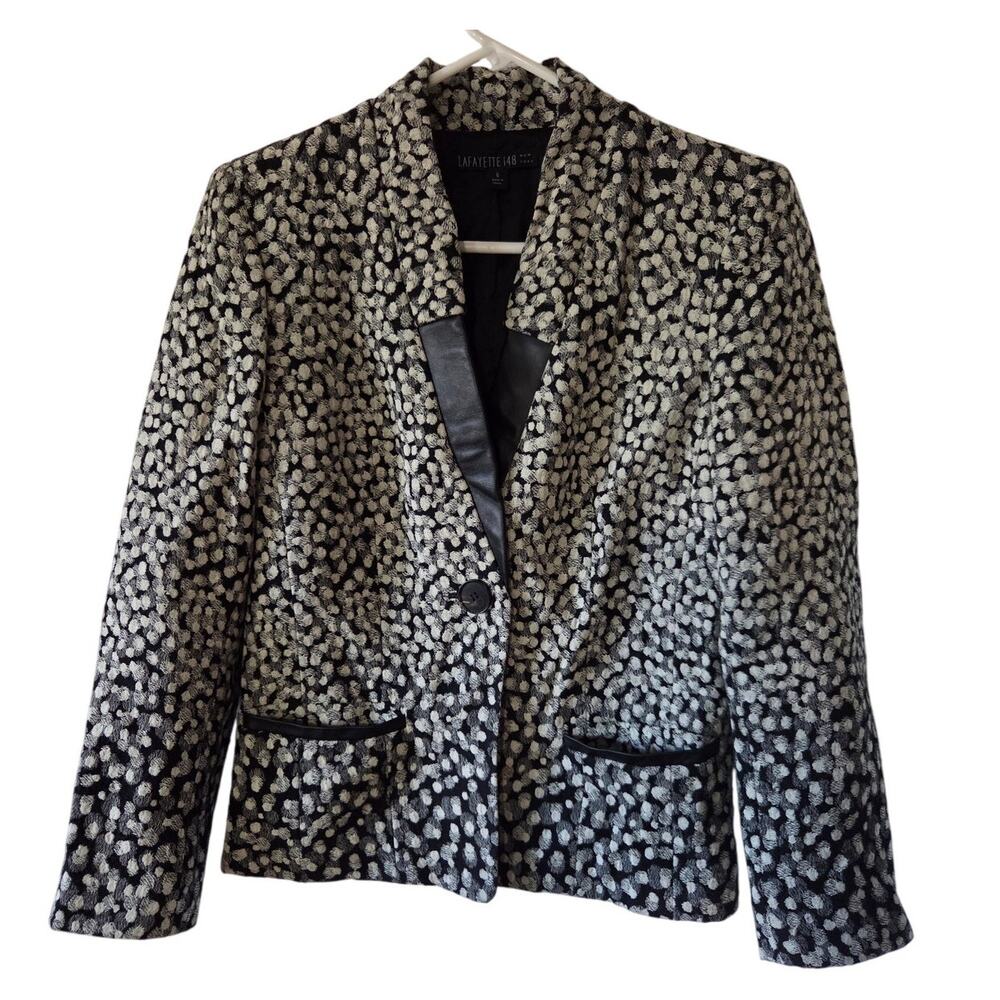 Lafayette 148 Blazer Sz 6 Wool Tweed Textured Embroidered Polka 1 Button